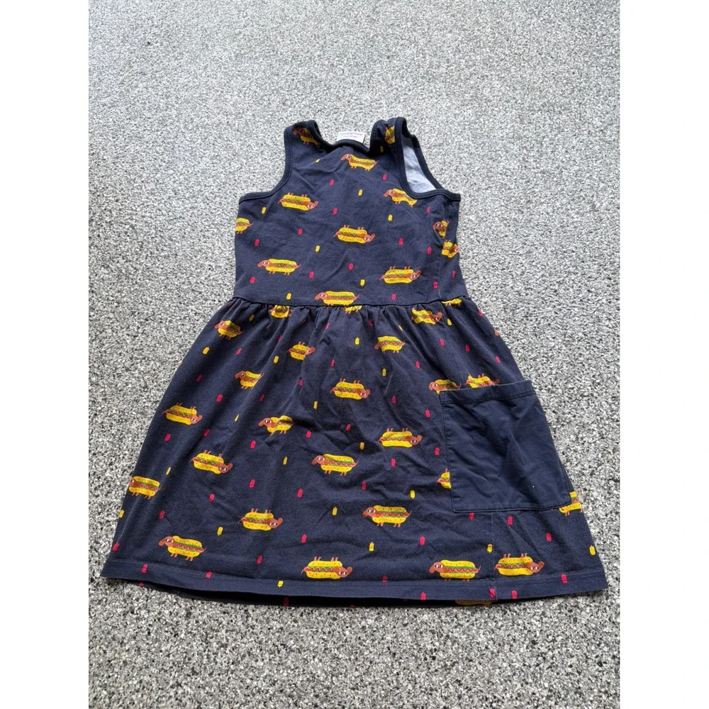 Hanna Andersson Girls Navy Hot Dog Dachshund cotton Sleeveless Dress S 130 US 8
